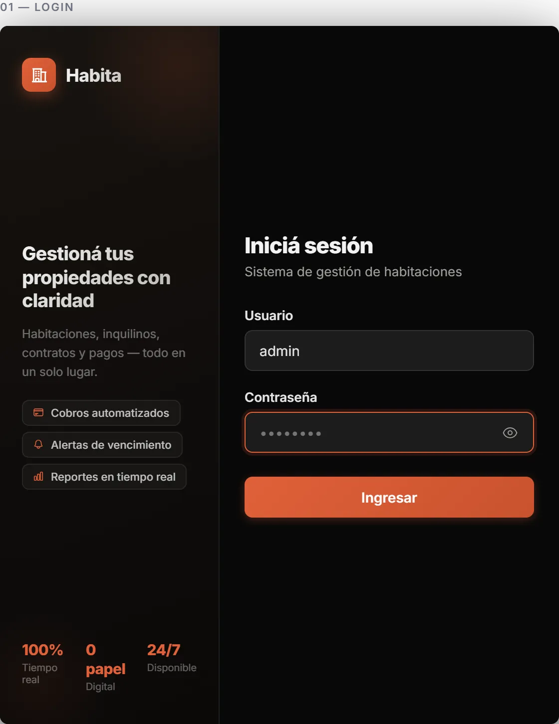 Pantalla de inicio de sesión de Habita